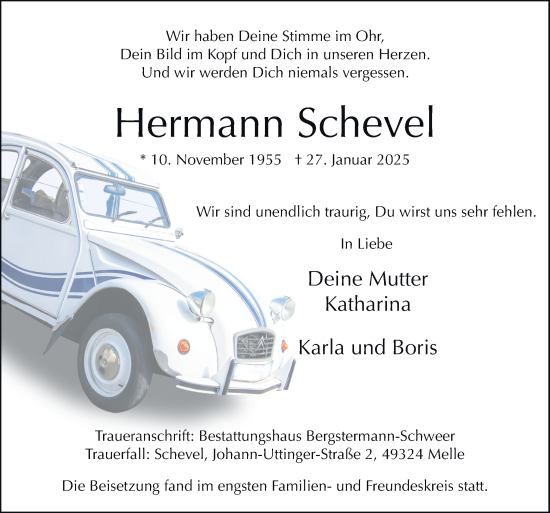 Traueranzeige von Hermann Schevel von Neue Osnabrücker Zeitung GmbH & Co. KG