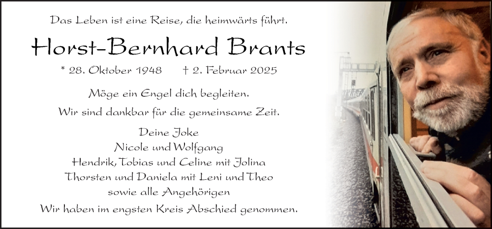  Traueranzeige für Horst-Bernhard Brants vom 22.02.2025 aus Neue Osnabrücker Zeitung GmbH & Co. KG