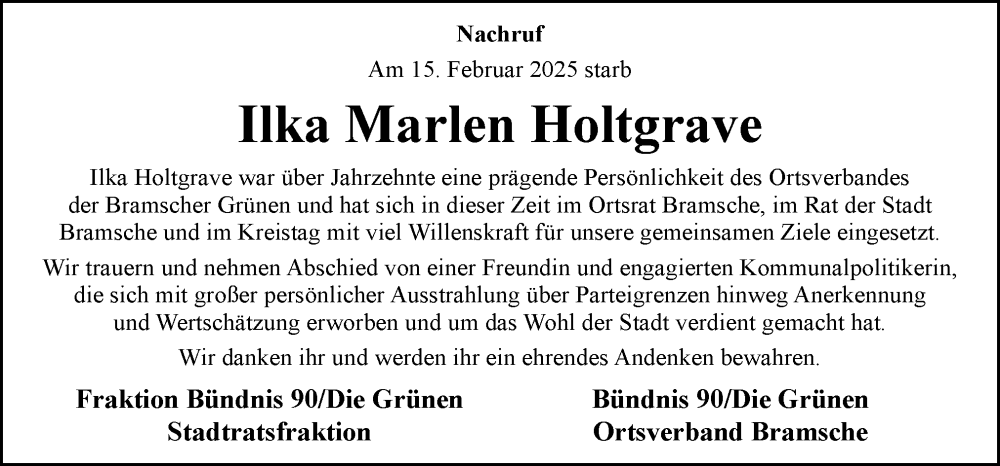  Traueranzeige für Ilka Marlen Holtgrave vom 20.02.2025 aus Neue Osnabrücker Zeitung GmbH & Co. KG
