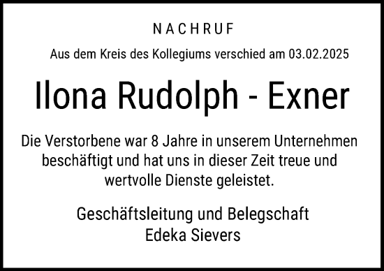 Traueranzeige von Ilona Rudolph-Exner von Neue Osnabrücker Zeitung GmbH & Co. KG
