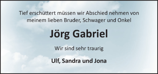 Traueranzeige von Jörg Gabriel von DK Medien GmbH & Co. KG