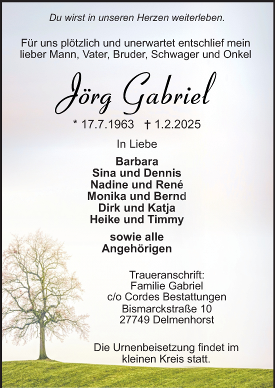 Traueranzeige von Jörg Gabriel von DK Medien GmbH & Co. KG