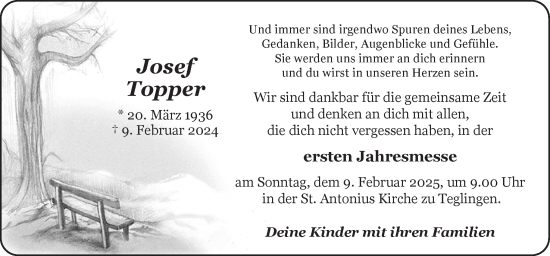 Traueranzeige von Josef Topper von Neue Osnabrücker Zeitung GmbH & Co. KG