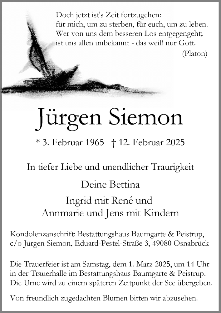  Traueranzeige für Jürgen Siemon vom 22.02.2025 aus Neue Osnabrücker Zeitung GmbH & Co. KG