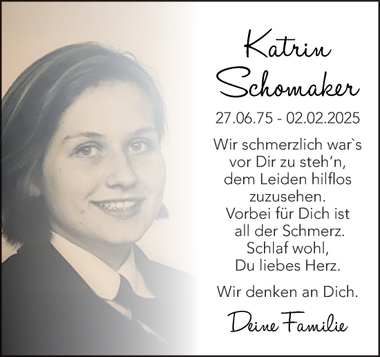 Traueranzeige von Katrin Schomaker von Neue Osnabrücker Zeitung GmbH & Co. KG