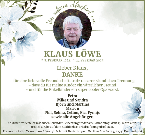 Traueranzeige von Klaus Löwe von DK Medien GmbH & Co. KG