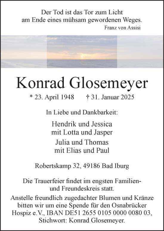 Traueranzeige von Konrad Glosemeyer von Neue Osnabrücker Zeitung GmbH & Co. KG