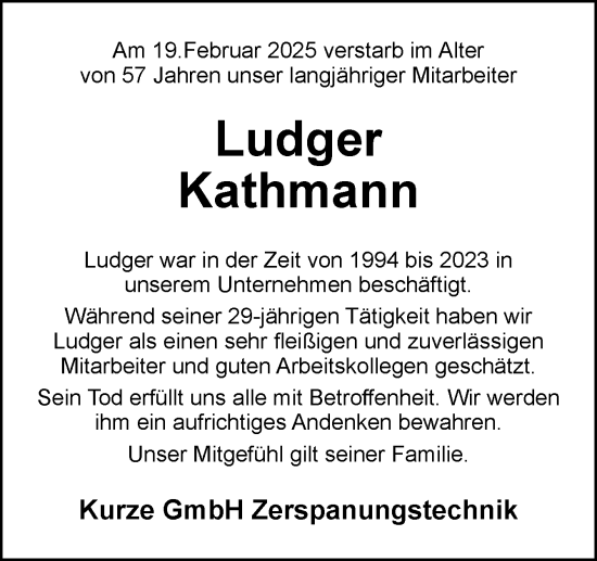 Traueranzeige von Ludger Kathmann von Neue Osnabrücker Zeitung GmbH & Co. KG