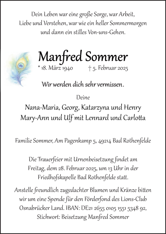 Traueranzeige von Manfred Sommer von Neue Osnabrücker Zeitung GmbH & Co. KG