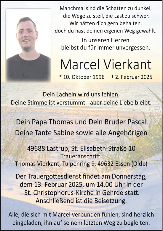 Traueranzeige von Marcel Vierkant von Neue Osnabrücker Zeitung GmbH & Co. KG
