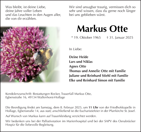 Traueranzeige von Markus Otte von Neue Osnabrücker Zeitung GmbH & Co. KG