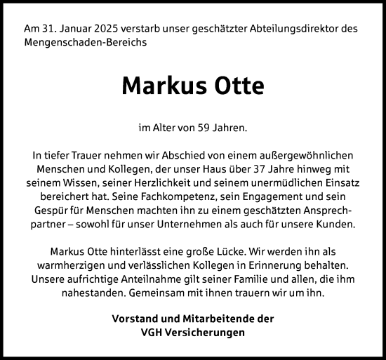 Traueranzeige von Markus Otte von Neue Osnabrücker Zeitung GmbH & Co. KG