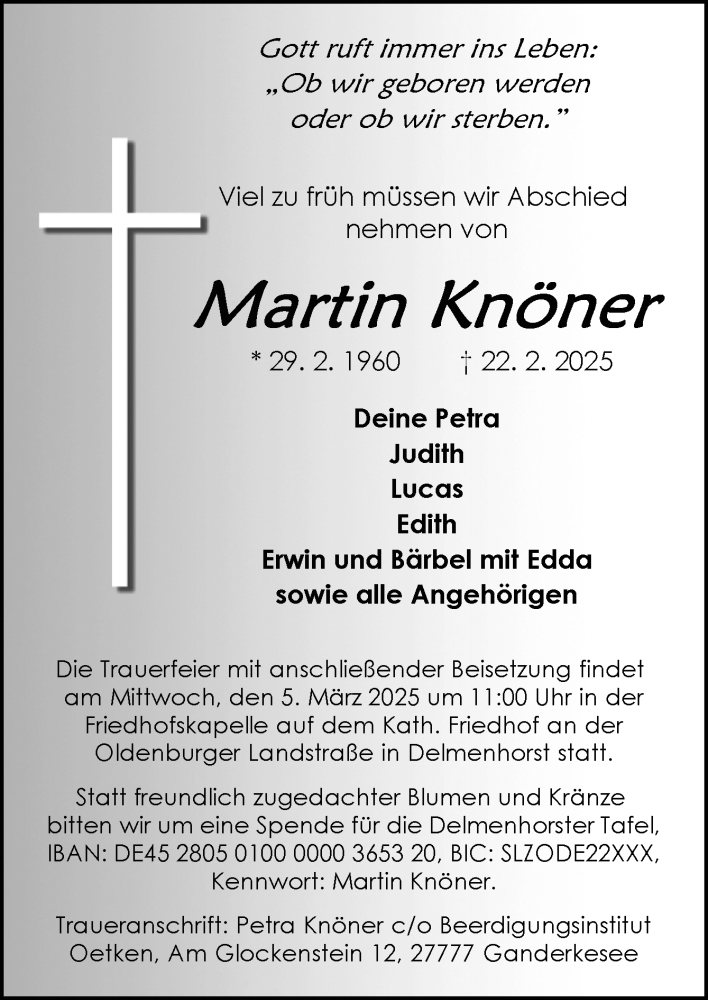  Traueranzeige für Martin Knöner vom 27.02.2025 aus DK Medien GmbH & Co. KG
