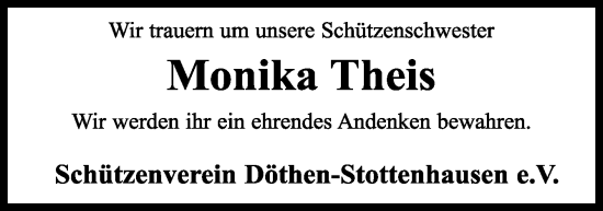 Traueranzeige von Monika Theis von Neue Osnabrücker Zeitung GmbH & Co. KG