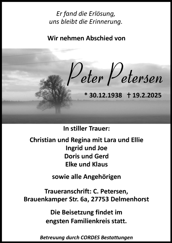 Traueranzeige von Peter Petersen von DK Medien GmbH & Co. KG