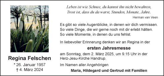 Traueranzeige von Regina Felschen von Neue Osnabrücker Zeitung GmbH & Co. KG