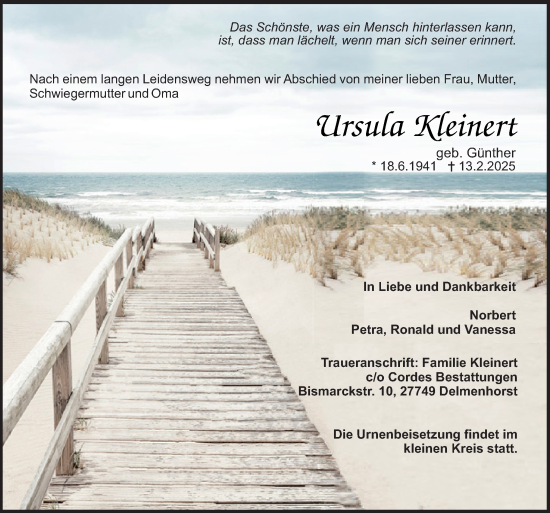 Traueranzeige von Ursula Kleinert von DK Medien GmbH & Co. KG