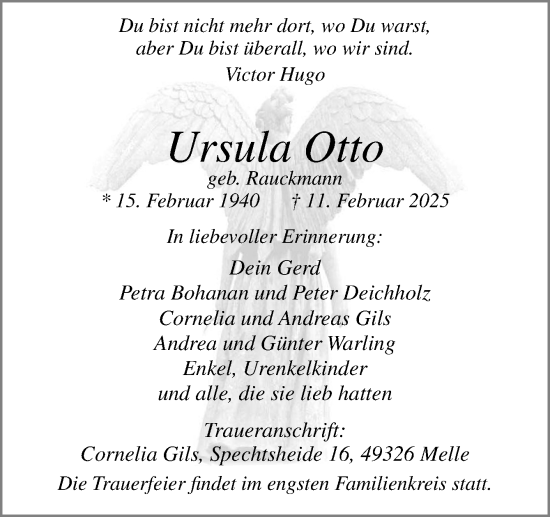 Traueranzeige von Ursula Otto von Neue Osnabrücker Zeitung GmbH & Co. KG