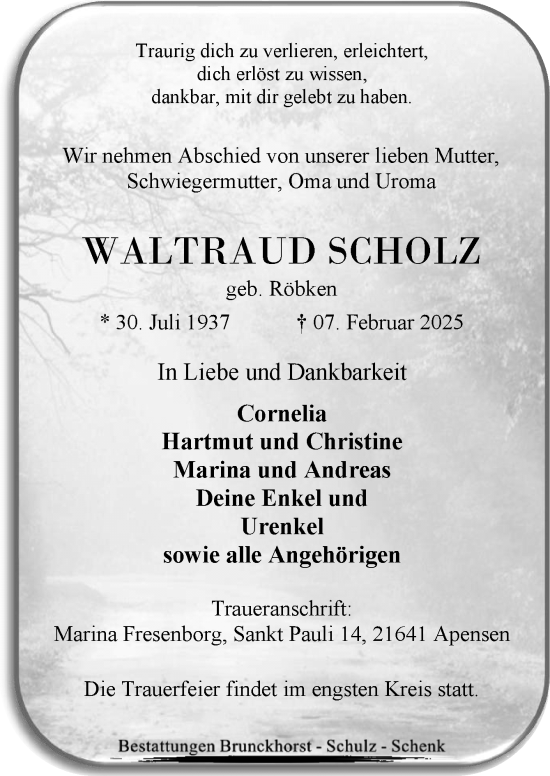 Traueranzeige von Waltraud Scholz von DK Medien GmbH & Co. KG