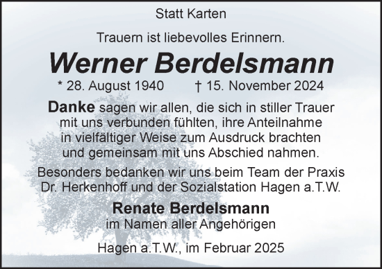 Traueranzeige von Werner Berdelsmann von Neue Osnabrücker Zeitung GmbH & Co. KG