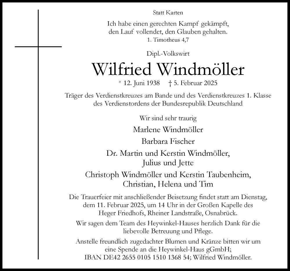  Traueranzeige für Wilfried Windmöller vom 08.02.2025 aus Neue Osnabrücker Zeitung GmbH & Co. KG