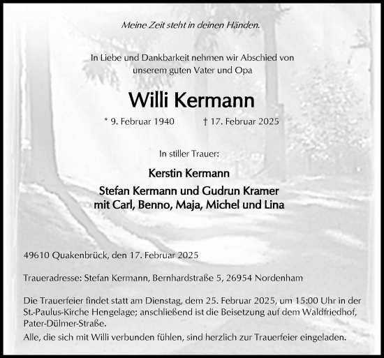 Traueranzeige von Willi Kermann von Neue Osnabrücker Zeitung GmbH & Co. KG