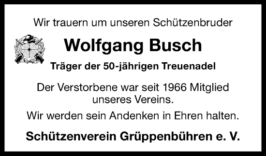 Traueranzeige von Wolfgang Busch von DK Medien GmbH & Co. KG