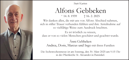 Traueranzeige von Alfons Gebbeken von Neue Osnabrücker Zeitung GmbH & Co. KG