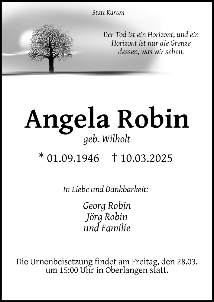  Traueranzeige für Angela Robin vom 15.03.2025 aus Neue Osnabrücker Zeitung GmbH & Co. KG