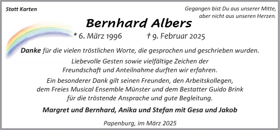 Traueranzeige von Bernhard Albers von Neue Osnabrücker Zeitung GmbH & Co. KG