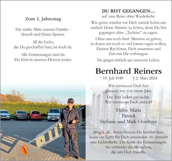 Traueranzeige von Bernhard Reiners von Neue Osnabrücker Zeitung GmbH & Co. KG