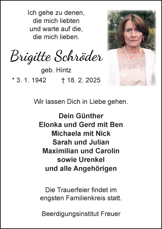 Traueranzeige von Brigitte Schröder von DK Medien GmbH & Co. KG