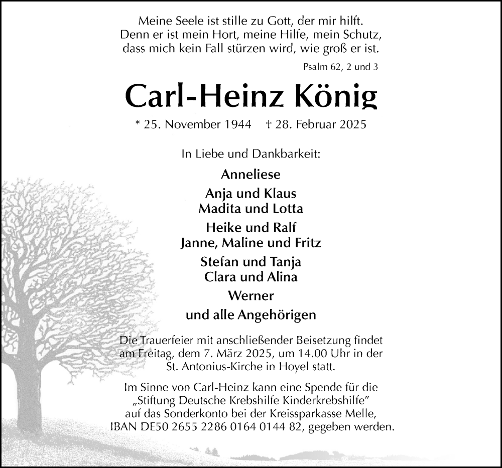  Traueranzeige für Carl-Heinz König vom 05.03.2025 aus Neue Osnabrücker Zeitung GmbH & Co. KG