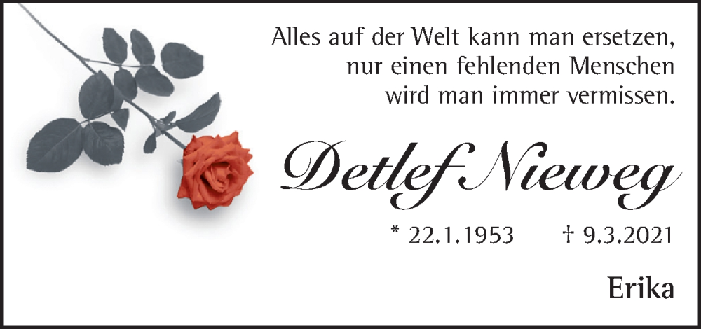  Traueranzeige für Detlef Nieweg vom 08.03.2025 aus Neue Osnabrücker Zeitung GmbH & Co. KG