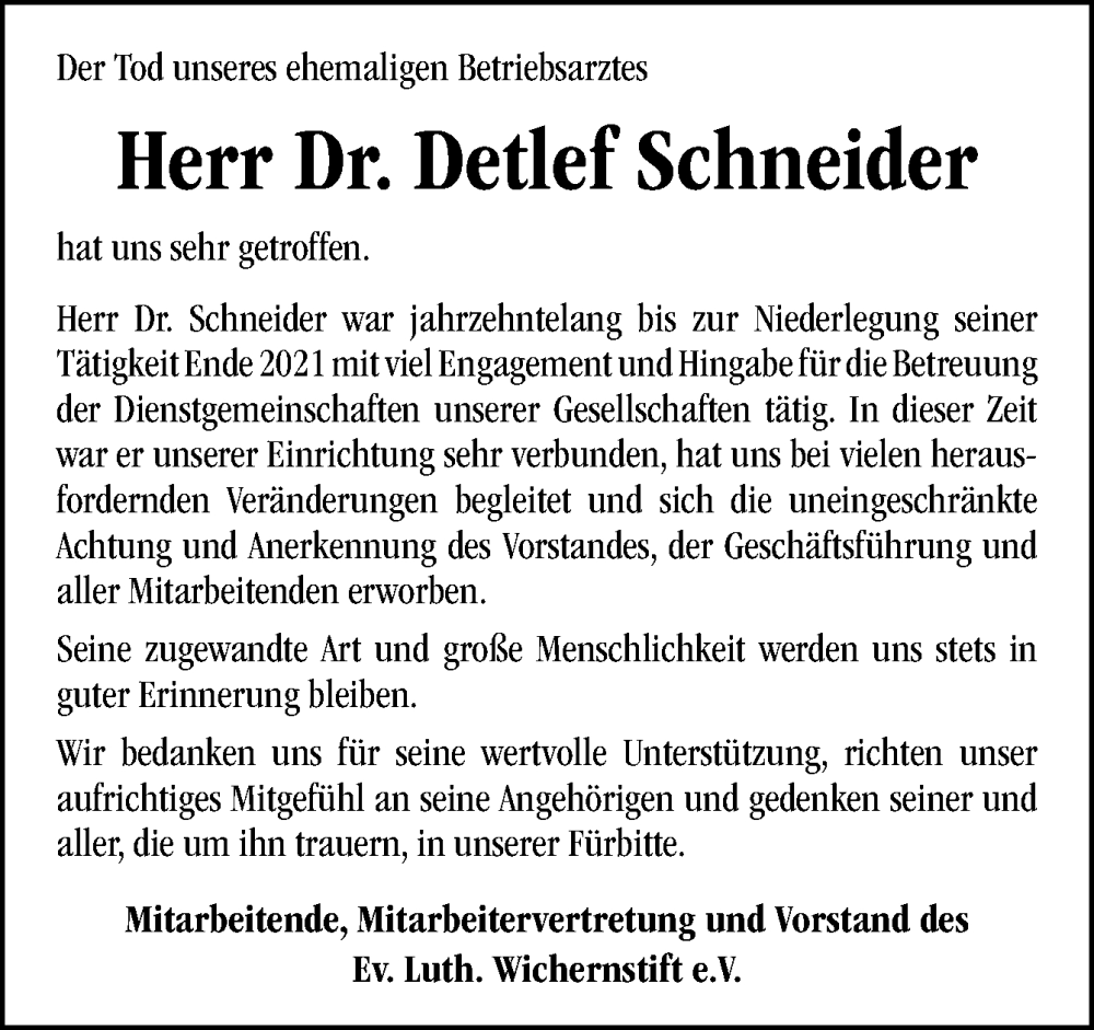  Traueranzeige für Detlef Schneider vom 15.03.2025 aus DK Medien GmbH & Co. KG