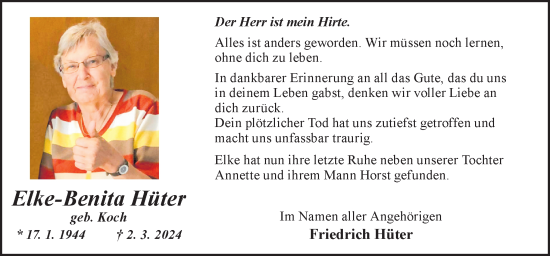 Traueranzeige von Elke-Benita Hüter von Neue Osnabrücker Zeitung GmbH & Co. KG