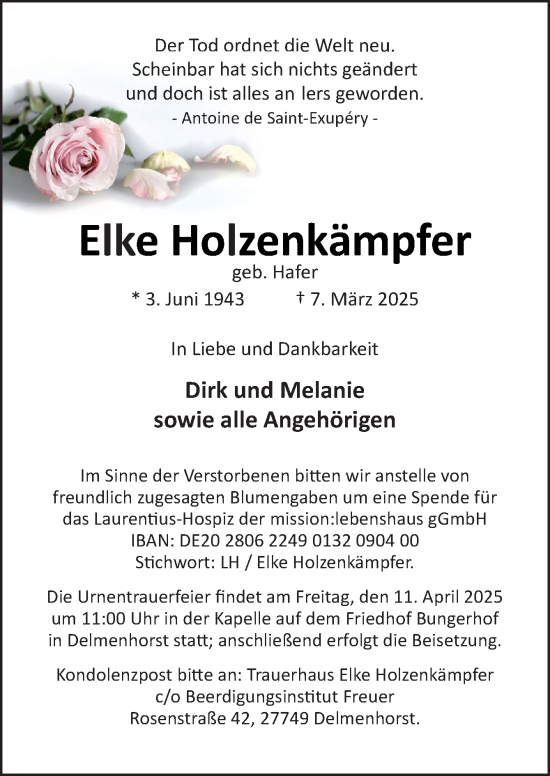 Traueranzeige von Elke Holzenkämpfer von DK Medien GmbH & Co. KG