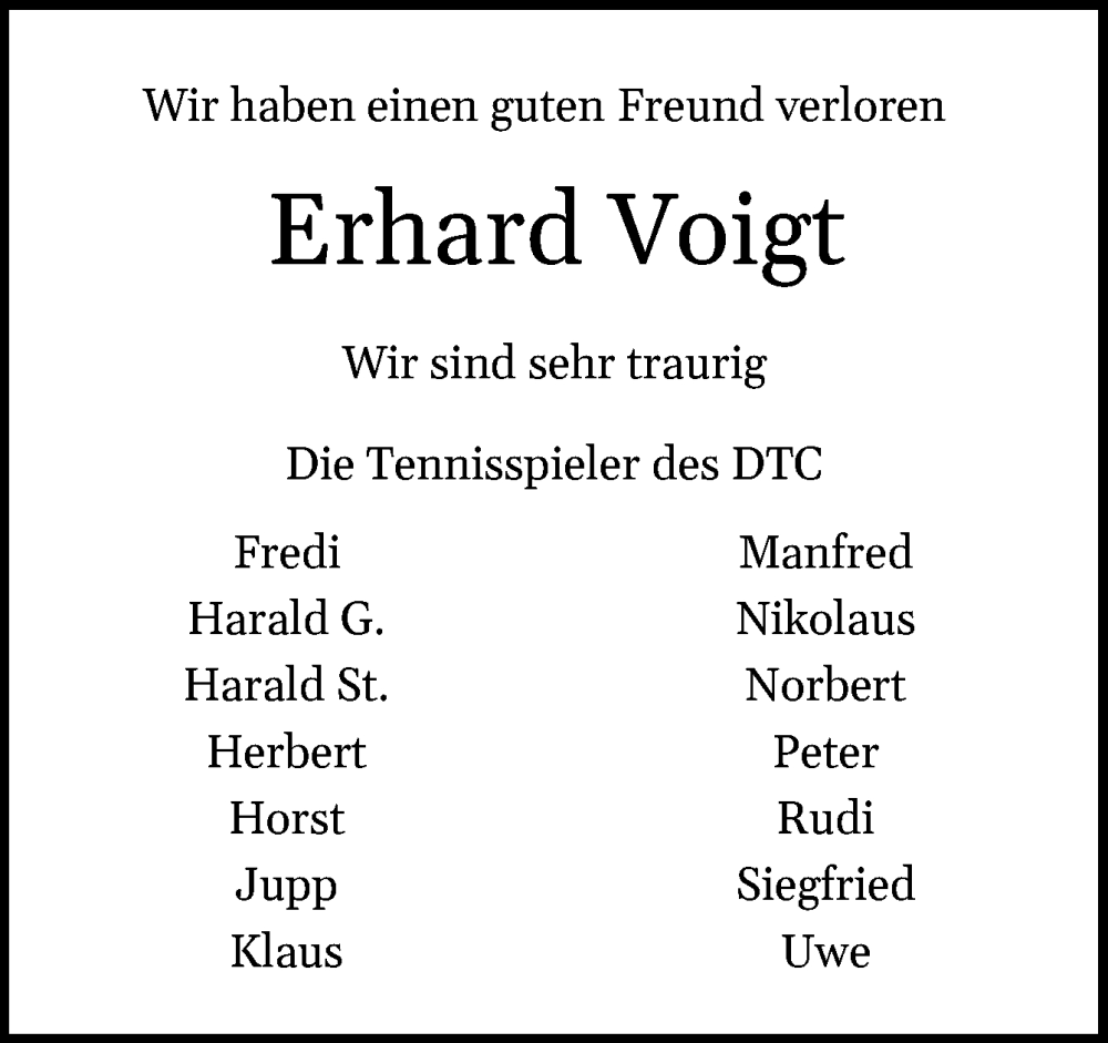 Traueranzeige für Erhard Voigt vom 01.03.2025 aus DK Medien GmbH & Co. KG