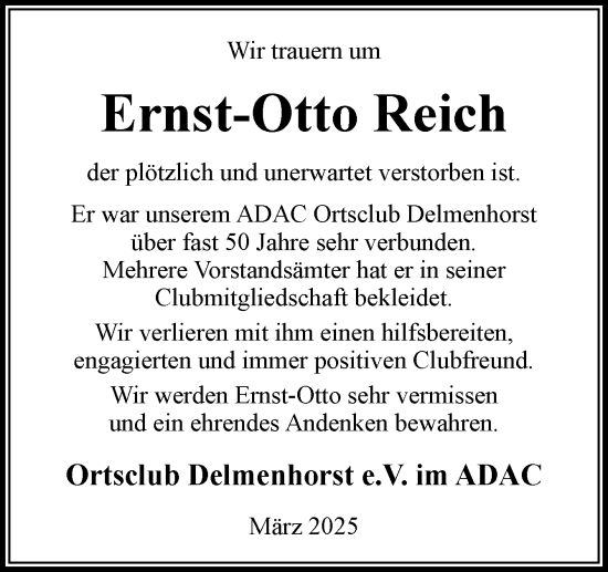 Traueranzeige von Ernst-Otto Reich von DK Medien GmbH & Co. KG