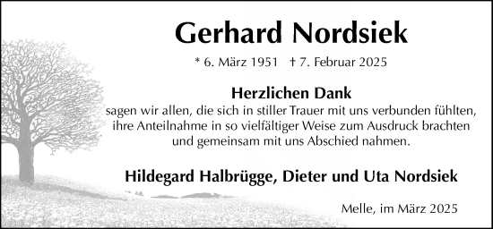 Traueranzeige von Gerhard Nordsiek von Neue Osnabrücker Zeitung GmbH & Co. KG