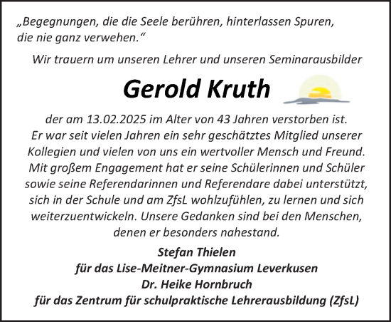 Traueranzeige von Gerold Kruth von Neue Osnabrücker Zeitung GmbH & Co. KG