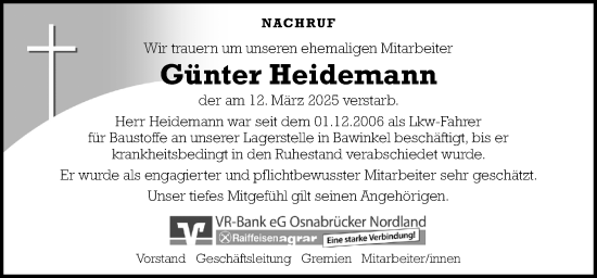 Traueranzeige von Günter Heidemann von Neue Osnabrücker Zeitung GmbH & Co. KG