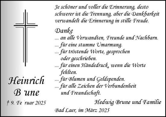 Traueranzeige von Heinrich Brune von Neue Osnabrücker Zeitung GmbH & Co. KG