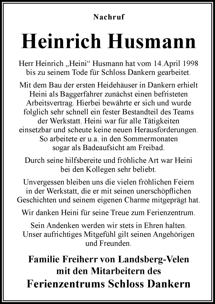  Traueranzeige für Heinrich Husmann vom 06.03.2025 aus Neue Osnabrücker Zeitung GmbH & Co. KG