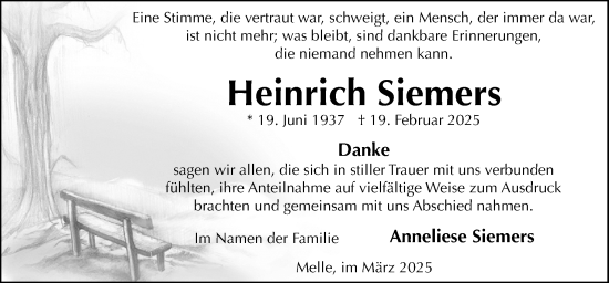 Traueranzeige von Heinrich Siemers von Neue Osnabrücker Zeitung GmbH & Co. KG