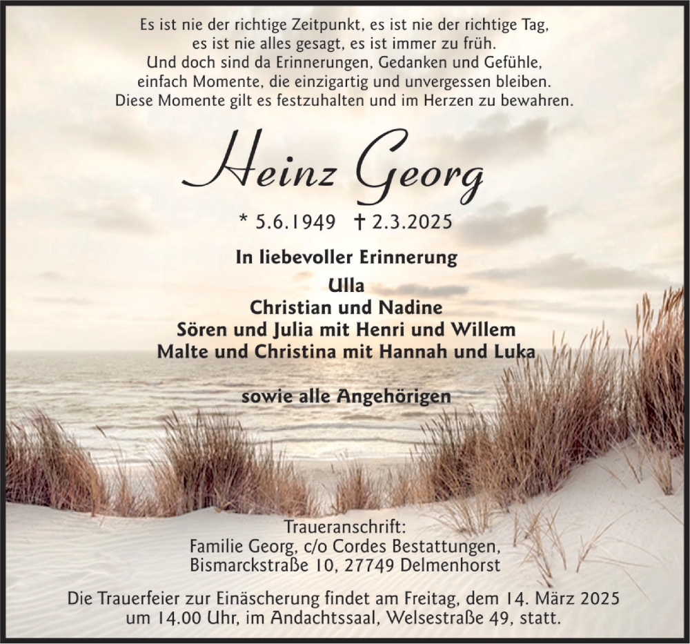  Traueranzeige für Heinz Georg vom 08.03.2025 aus DK Medien GmbH & Co. KG