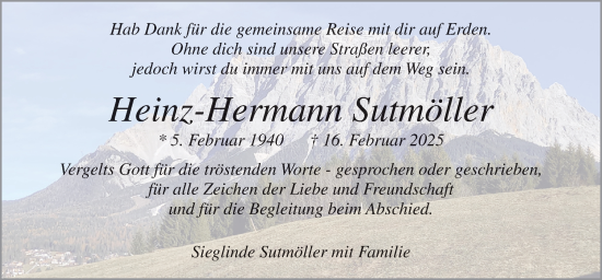 Traueranzeige von Heinz-Hermann Sutmöller von Neue Osnabrücker Zeitung GmbH & Co. KG