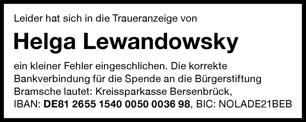 Traueranzeige für Helga Lewandowsky vom 19.03.2025 aus Neue Osnabrücker Zeitung GmbH & Co. KG