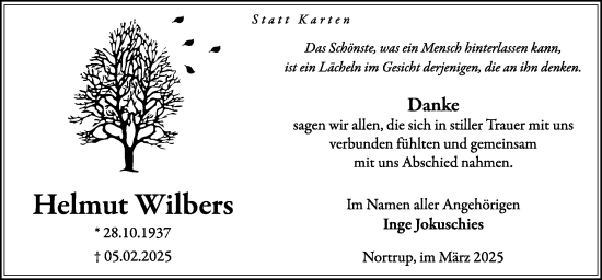 Traueranzeige von Helmut Wilbers von Neue Osnabrücker Zeitung GmbH & Co. KG