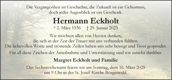 Traueranzeige von Hermann Eckholt von Neue Osnabrücker Zeitung GmbH & Co. KG